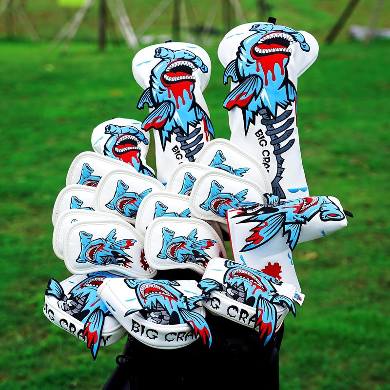 Big Crazy Golf Head Covers, Golf Club Covers Funny, Driver Headcovers, Golf Club Covers, Fairway Woods Head Covers, Hybrids Headcover, Putter Cover with Soft Lining for Golf Gift Hammerhead Sharks - Image 2